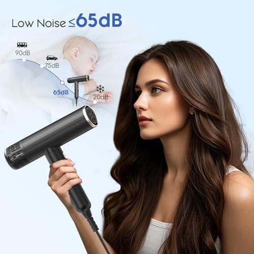 Nicebay Ionic Hair Dryer with diffuser for Curly Hair,1600W &110000RPM High-Speed Brushless Motor for Fast Drying,Professional Blow Dryer for Women,Low Noise,Lightweight,Lock Function,Travel HomeSalon 6