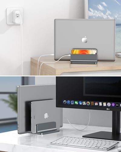 OMOTON Vertical Laptop Stand [Updated Double Version], Desktop Aluminum MacBook Stand with Adjustable Dock Size, Fits All MacBook, Surface, Chrome Book and Gaming Laptops (Up to 17.3 inch) (Grey) 7