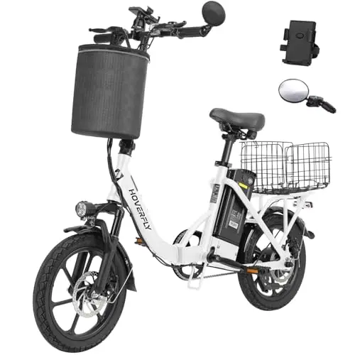 Hoverfly H3 16" Electric Bike, Max 28Miles Range(Pedal-Assist) & Speed 15.5 Mph Power by 500W Peak Motor, Folding E-Bike with Removable Battery, Front Suspension and Commuter Electric Bicycle Adults