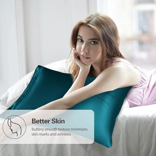 LXMGED Satin Silk Pillowcases for Skin and Hair,Set of 2 Satin Pillow Cases for Women with Envelope Closure,Soft Breathable Smooth Cooling Silk Pillow Covers for Gifts，Teal，Queen (20" x 30") 5