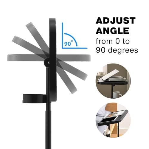 Keepo Metal TV Tray with Wheels/Casters, Side End Table, Adjustable Meal Tray, Folding Laptop Table with 3 Heights, 0 to 90 Degrees Tilt Angles, Portable Over Bed & Sofa Stand Desk (Gray Green) 6