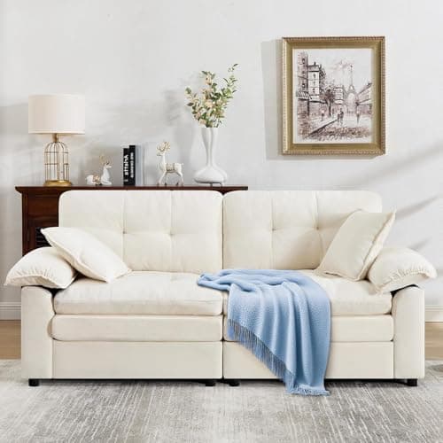 84" Loveseat Sofa, Modern Couches for Living Room,Double-Layer Cushion Cloud Couch with Deep Seat,Super Comfy Chenille Sofas,Sturdy Frame, Easy Assembly for Bedroom, Apartment, Office, Beige