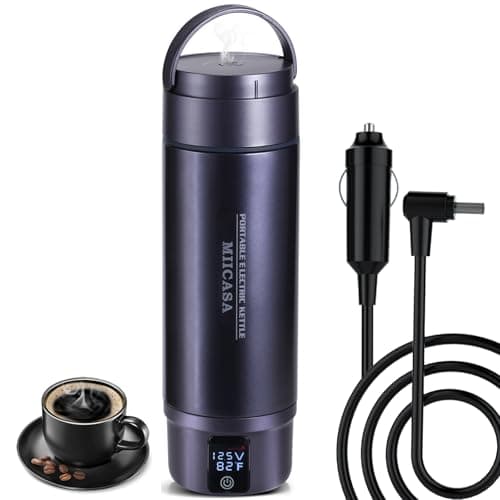 Car Electric Kettle, MIICASA 12V/24V Stainless Steel Car Water Boiler, Vehical Water Heater with Double Vacuum-Insulated, 6 Temperature and Auto Shut-Off Boil Dry,16oz