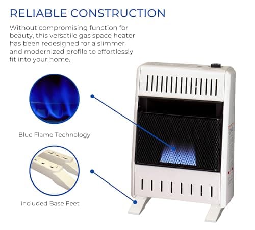 ProCom ML100TBA-B Ventless Propane Gas Blue Flame Space Heater with Thermostat Control for Home and Office Use, 10000 BTU, Heats Up to 500 Sq. Ft., Includes Wall Mount and Base Feet, White 2