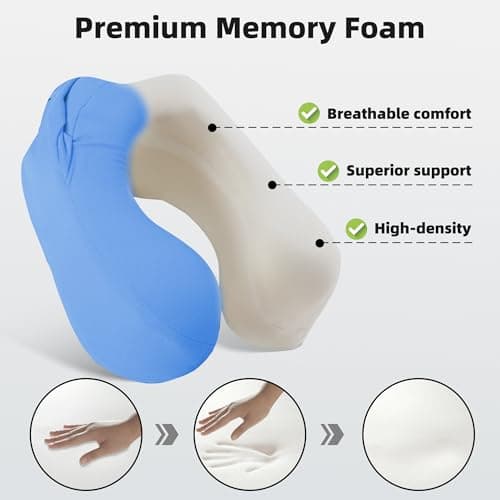 ALLINCOZY Privacy-Friendly Hooded Travel Pillow for Kids & Adults, Sensory-Friendly, Memory Foam Neck Support for Airplane, Car & Train, Breathable Fabric, Portable, Ultimate Comfort Shark 5