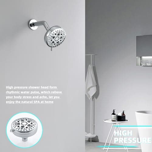 TRJIKAG High Pressure Shower Head, 7-Spray Mode Adjustable Showerhead with 4-Inch Round Head, High Flow Handheld Shower for Low Water Pressure, Easy Install & Clean, Round Chrome 7