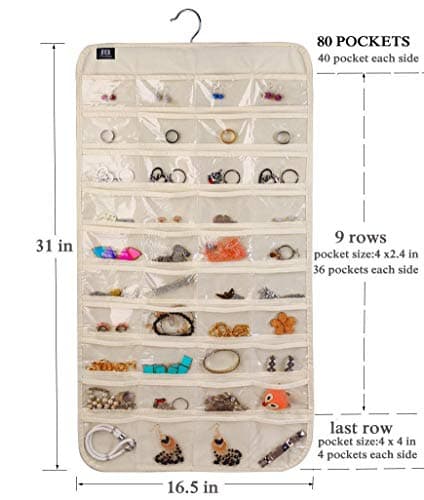 BB Brotrade Hanging Jewelry Organizer,Accessories Organizer,80 Pocket Organizer for Holding Jewelries（Beige） 6