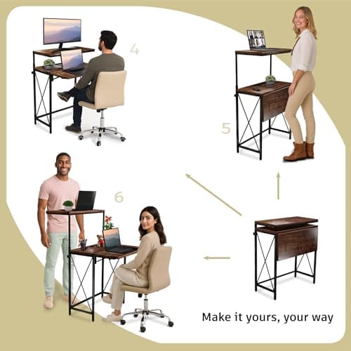 Zaqei Small Standing Desk, Height Adjustable Small Writing, Mini Desk, Home Office Desks, Work for Home Office, Folding Laptop Study Compact (Brown) 5