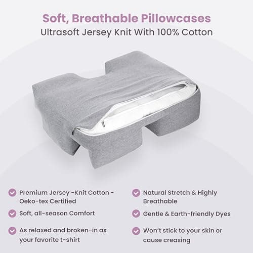 Wife Pillow Cover Only Jersey Knit Pillowcase, Soft 100% Cotton T-Shirt Feel - Contour Exclusively for Arm & Body Position Side, Stomach & Back Sleeper Bed Pillow, Machine Washable & Dryable, Grey 5