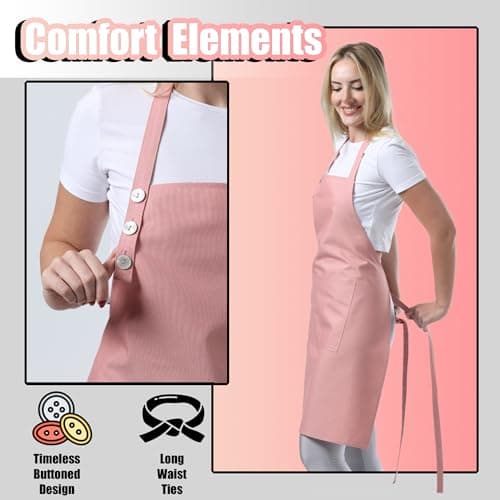 TOSHE Kitchen Apron Waterdrop Resistant Cotton Apron with adjustable Aprons for Women with Pockets 10 Color option Cooking Powder Pink Apron (Powder Pink) 6