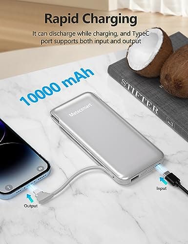 Metecsmart Portable Charger Power Bank with Built-in Cable & AC Plug, 10000mAh Fast USB-C Charger, Slim Mini Battery for iPhone 16/15/14/13/Pro/Max & All USB-C Devices 6