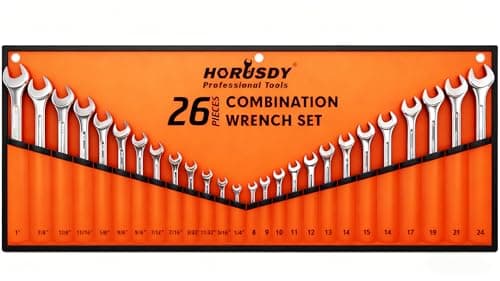 HORUSDY 26-Piece Durable Combination Wrench Set with Roll-up Pouch, Open End Wrench Set for General Household, Garage, Auto Repairs, SAE 1/4” - 1” and Metric 8mm - 24mm