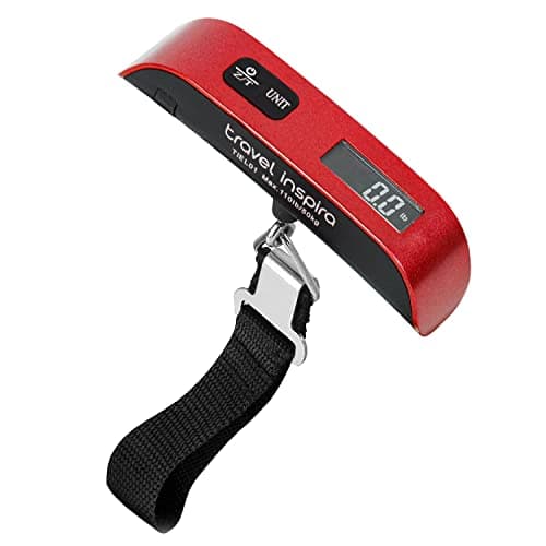 travel inspira Luggage Scale, Portable Digital Hanging Baggage Scale for Travel, Suitcase Weight Scale with Rubber Paint, 110 Pounds, Battery Included - Red