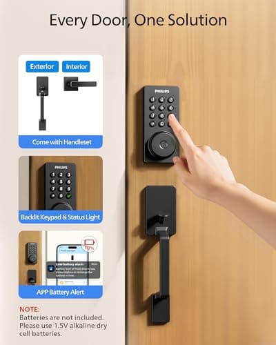 Philips Wi-Fi Smart Door Lock Deadbolt with Handle Set, Keyless Entry Door Lock for Front Door Set, Portable Fingerprint Door Lock with App Control, IP53 Waterproof, Auto Lock, Alexa Voice Control 7