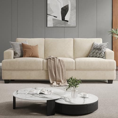 COPIAE 89 Inch Sofa with Extra Deep Seats Oversize,3 Seater Sofa for Living Room, Modern Couch and Sofa, Comfy Armrests and Seats and Backrests, Easy Installation,Chenille Fabric Beige