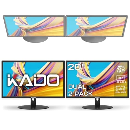 Kado Dual Monitor Setup - 2-Pack 20" 1600x900 Computer Monitor 75Hz HD+ VESA Mount VGA HDMI Office Gaming Built-in Speakers (E20 Dual Series)
