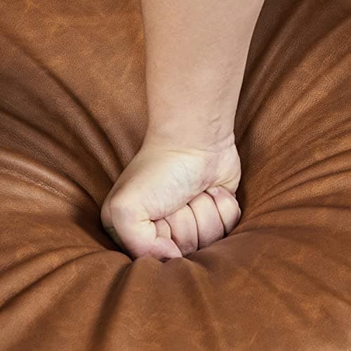 Yaheetech Mid-Century Accent Chairs, PU Leather Modern Upholstered Living Room Chair, Cozy Armchair Button Tufted Back and Wood Legs for Bedroom/Office/Cafe, Retro Brown 9