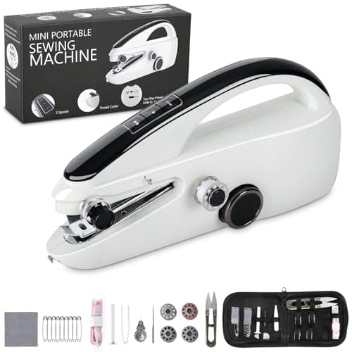 Fuairmee Mini Handheld Sewing Machine, Fast Sewing with Two Speeds, Two Power Supply for Sewing Clothes, Fabric, DIY Home Machine for Beginners
