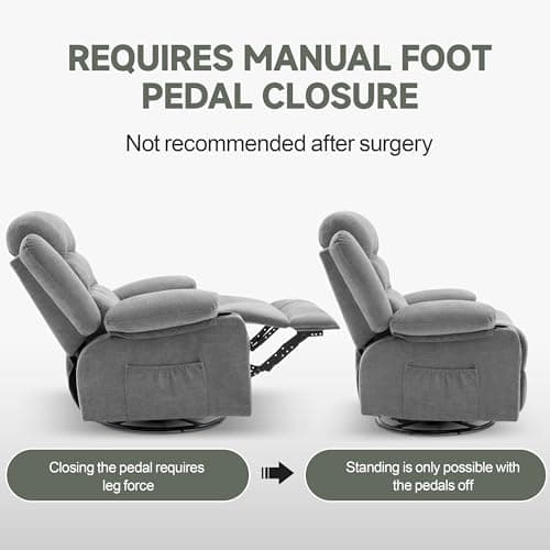 Rocker Recliner Chair with Heat and Massage, 360° Swivel Recliner Chairs for Adults, Oversized Recliner Single Sofa Seat with Cup Holders, Lazy Boy Recliner Single Sofa Seat, Grey 7