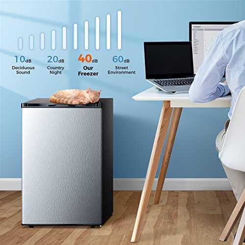 Kismile Small Freezer Upright, 3.0 Cu.ft Mini Freezer with Adjustable Thermostat, Removable Shelves, Reversible Single Door, Stand Up Freezer for Bedroom/Home/Dorms/Apartment (Stainless Steel) 2