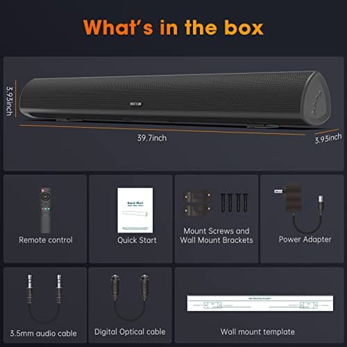 100Watt 40 Inch Soundbar, BESTISAN Sound Bar Wireless and Wired Audio Bluetooth 5.0 TV Speakers with HDMI-ARC Function (2023 Beef UP Version, DSP Audio, Bass Adjustable, Wall Mountable) 7