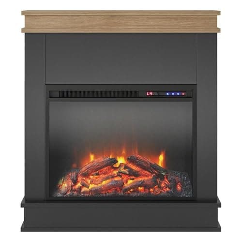 Ameriwood Home Mateo 30 Inch Electric Fireplace with Mantel, Replaceable Fireplace Insert Heater, Freestanding, Remote Control, Timer, Realistic Log and Flame Effect, Black 5