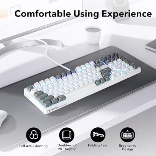 HUO JI Z-99 Wired Mechanical Keyboard, Creamy Sound, Hot Swappable Pre-lubed Linear Switches, Gasket Structure with Sound Dampening Foam, RGB Backlit, 99 Keys Custom Gaming Keyboard for PC/Mac,Gray 7