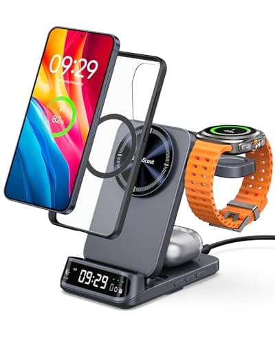 Magnetic Wireless Charging Station for Samsung, 3-in-1 Foldable Fast Charger for Galaxy S26/S25/S24/S23/Z Fold & Flip 7/6/5, Galaxy Watch 8/7/6/5 Pro/Ultra & Buds, SwanScout 708SM (Need Magnetic Case)