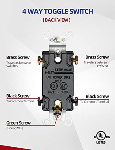AIDA 15 Amp Toggle Light Switch, 4 Way, Grounding Screw, Residential Grade Electrical Wall Switch, UL Listed (White, 10 Pack) 7