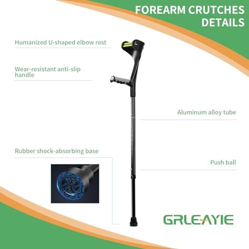 Forearm Crutches for Adults(1 Pair), Adjustable Arm Crutches, Aluminum Crutches for Walking, Folding Forearm Crutches, Non-Slip Crutches for Adults, Lightweight, Detachable, Portable, for Leg Support 5