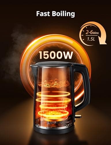 COMFEE' Electric Kettle and Tea Kettle, 1.5L Double Wall, Stainless Steel Interior, Lid & Spout, Fast Boil, Auto-Off, and Boil-Dry Protection, 1500W 5