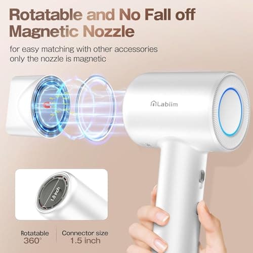 Labiim Hair Dryer, High-Speed Ionic Low Noise Blow Dryer with Brushless Motor for Fast Drying, Thermo-Control Quiet Compact Hair Blow Dryer, Hairdryer with 1 Nozzle Attachments for Home Salon Travel 6