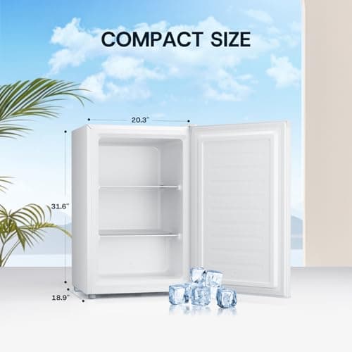 Upstreman 3.0 Cu.ft Small Mini Freezer Upright Freezer with Reversible Door, Fast Cooling, 5 Adjustable Thermostat, Stand Up Freezers with Ice Trays Defrosting Tools for Home, Dorm (White) 3