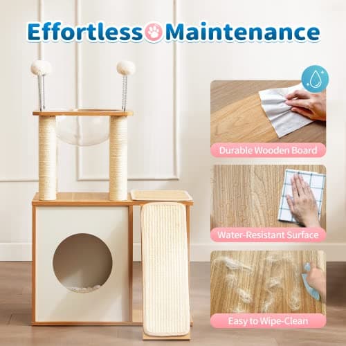 Made4Pets Cat Tree for Indoor Cats, Modern Cat Tower Tall for Large Cats Kitten, Wood Kitty Condo Climbing Furniture Heavy Duty, Vesper Cute Castle with Scratching Post and Ramp 8