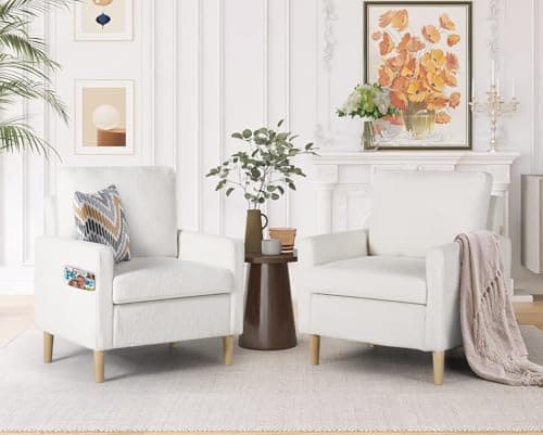 TYBOATLE Accent Chairs Set of 2, Modern Fabric Living Room Arm Chairs, Furry Cozy Upholstered Mid-Century Chairs w/Side Pocket, Club Reading Lounging Side Armchair for Office, Bedroom 10