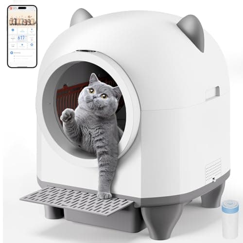 Aoktech Automatic Cat Litter Box Self Cleaning, 80L Large Automatic Cat Litter Box Self Cleaning for Multiple Cats with APP Control, Odor Removal Includes 1 Roll Garbage Bags, aWhite