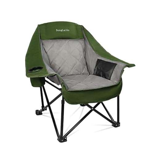 Camping Chair, Oversized Portable Camp Chair, Folding Outdoor Chair with Side Pocket and Cup Holder, Heavy Duty Camp Chair up to 400lbs, Large Camp Lounge Beach Chairs for Outdoor, Sports, Fishing