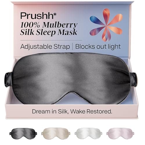 Prushh Adjustable Blackout Silk Sleep Mask - Luxurious 100% Pure Mulberry Eye Mask for Restful Sleep & Travel, Hypoallergenic, Cooling, for Women & Men, Grade 6A Silk (Charcoal Grey)