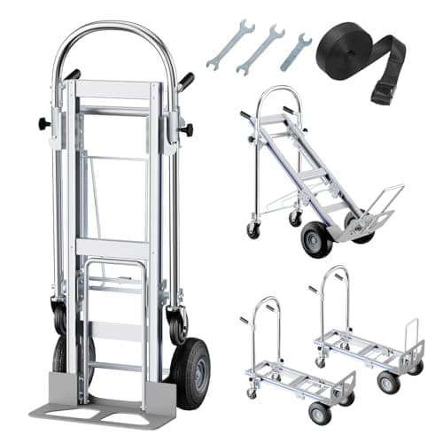 Hand Trucks Heavy Duty Aluminum Dolly Cart, 3 in 1 Design 1000 Lbs Capacity with Solid Wheels - Foldable, Portable, Ergonomic Handle, Perfect for Construction, Warehouses, Factories, Indoor & Outdoor