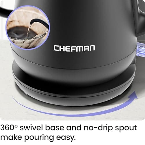 Chefman Gooseneck Electric Kettle, 0.8L Pour Over Tea Kettle for Coffee and Tea, One-Touch Operation, Boil-Dry Protection, Auto Shut-Off, Ultra-Fast Hot Water Boiler – Black 6