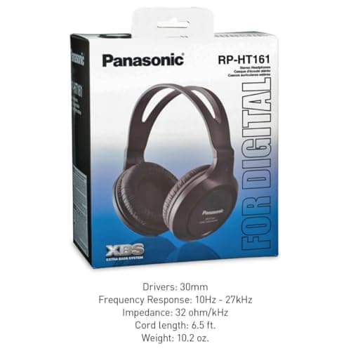 Panasonic Headphones, Lightweight Over the Ear Wired Headphones with Clear Sound and XBS for Extra Bass, Long Cord, 3.5mm Jack for Phones and Laptops – RP-HT161-K (Black) 5