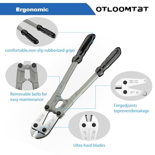 OTLOOMTBT Well-Made Industrial Grade 14 Inch Bolt Cutter, CR-V Steel Lightweight Bolt Cutters Wire Cutters, With Ergonomic Soft Grip for Cutting Fences, Chains Screws Locks Rivets and Small Padlocks 5