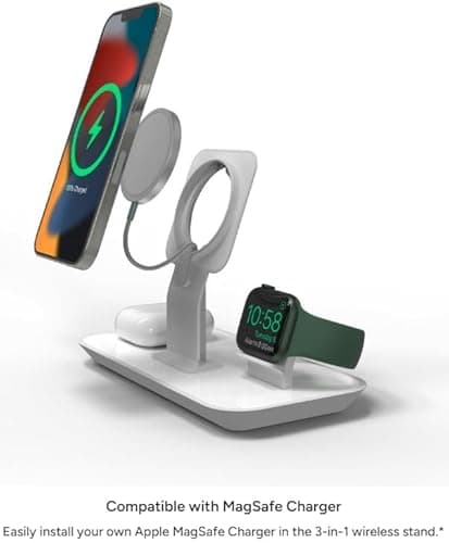 MOPHIE 3-in-1 Wireless Quick-Charger Fast Wireless Charging Dock - Magnetic Charge Stand for iPhone 16/15/14/13/12, Apple Watch, Airpods Charging for Three Devices (Renewed) 5
