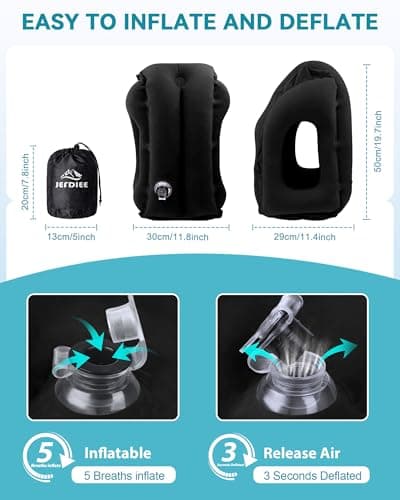 JefDiee Inflatable Travel Pillow, Airplane Neck Pillow Comfortably Supports Head and Chin for Airplanes, Trains, Cars Office Napping on The Tray Table (Black) 6