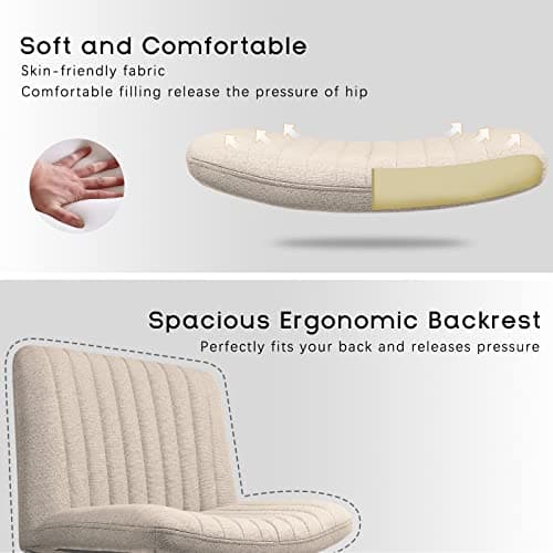 PUKAMI Criss Cross Chair,Comfy Cross Legged Office Desk Chair No Wheels,Modern Fabric Swivel Adjustable Height Mid Back Wide Seat for Home Office Computer Makeup Vanity Task(Beige) 6