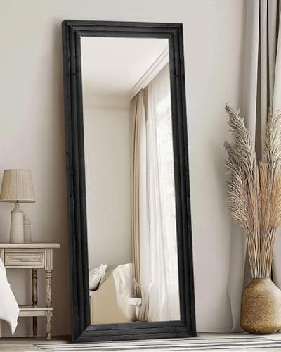 ABSWHLM Full Length Mirror 65"x24" Solid Wood Frame Floor Large Mirror for Living Room, Bedroom Hanging or Leaning Wall-Mounted, Black 6
