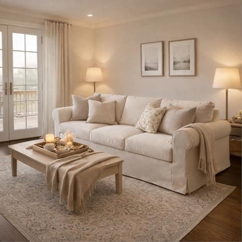 Vorthio 89" 3 Seater Sofa for Living Room, Deep Seated Comfy Couch High Back Suppor Removable Washable Couches, Modern Farmhouse Rolled-Arm Sofas - Beige