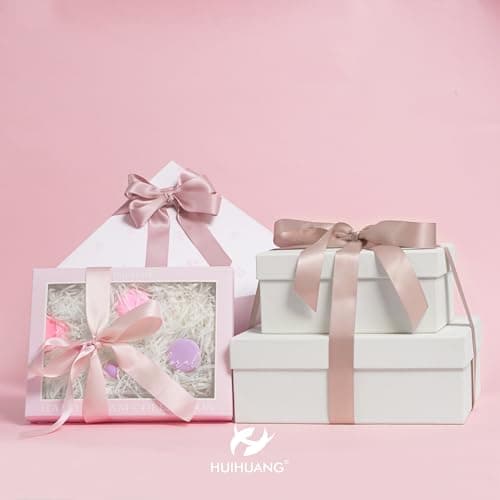 HUIHUANG Dusty Rose Wedding Ribbon Double-Faced Satin Ribbon Assortment 1" Wide Rose Pink Silk Ribbons for Gift Wrap Wedding Bridal Baby Shower Decor Flower Bouquet Crafts- 6 Colors X 5 Yards Each 6