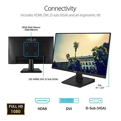 ASUS 24 Inch Desktop Monitor - 75Hz, Full HD (1920x1080), IPS, Frameless, Adaptive-Sync, Eye Care, HDMI, D-Sub DVI-D - VA24EHE 7