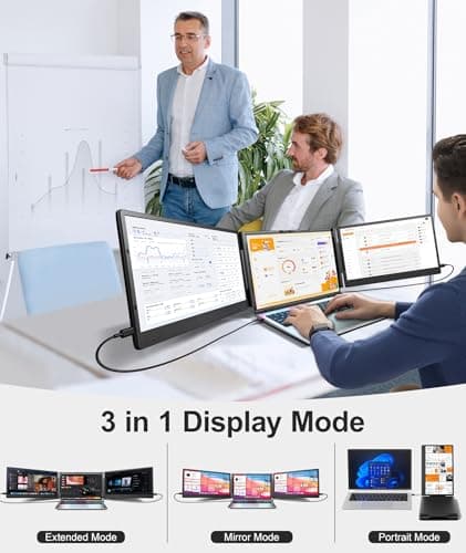 Cevaton Laptop Screen Extender, 14" FHD 1080P Triple Portable Monitor, Plug & Play Screen Extender, Auto Adjust Width Dual Monitor for 13" - 17" Laptops, Compatible with MacOS/Wins/Chrome/Dex 6